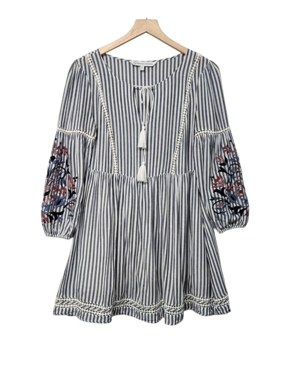 Cupcakes & Cashmere Size Small Striped Balloon Sleeve Mini Dress Boho Chic